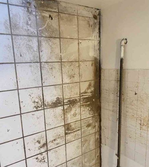 Grimy bathroom before GroutRevive